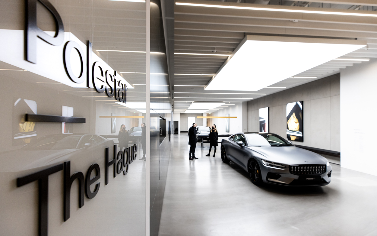 Inside Polestar store silver car